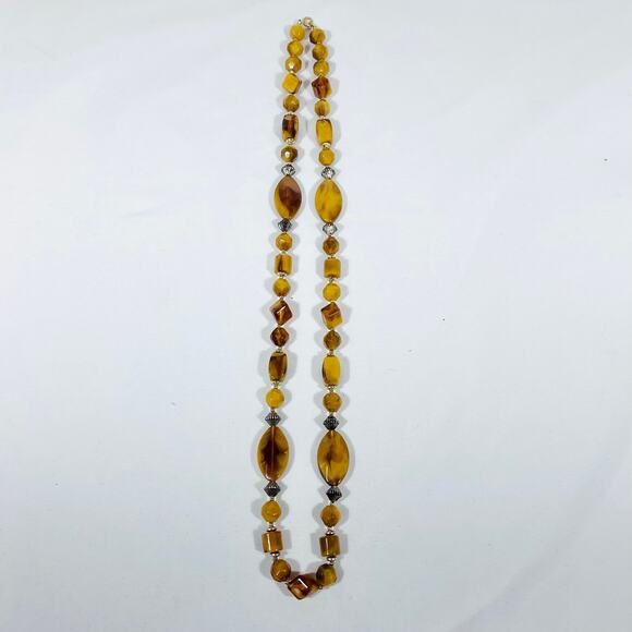 Vintage Amber Glass Bead Necklace Art Deco Graduated Faceted Geometric 14" - Picture 5 of 7